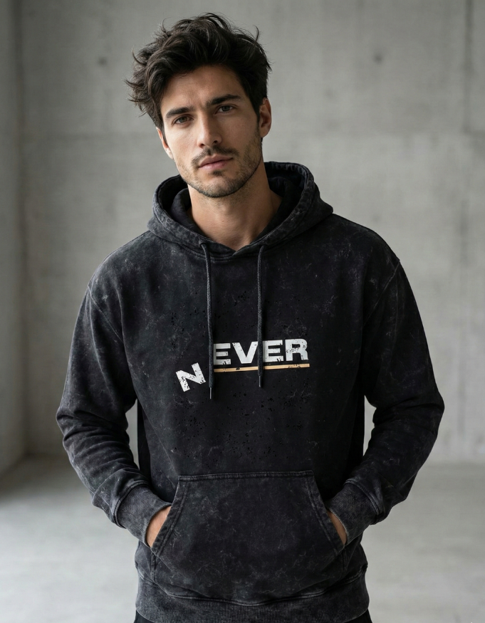 The Glitch "Never" Acid Washed Hoodie